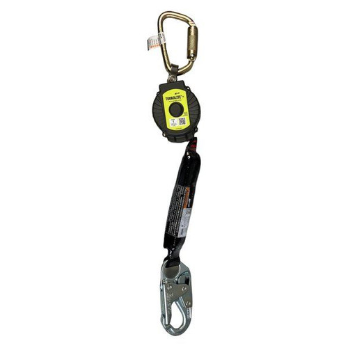 Miller TurboLite+ personal fall limiter MTL-OHW1-01 with steel locking snap hook, front view
