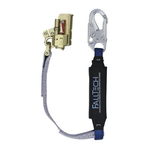 FallTech 8355 trailing rope grab with park function and 3 ft ViewPack energy absorbing lanyard, SKU 8355