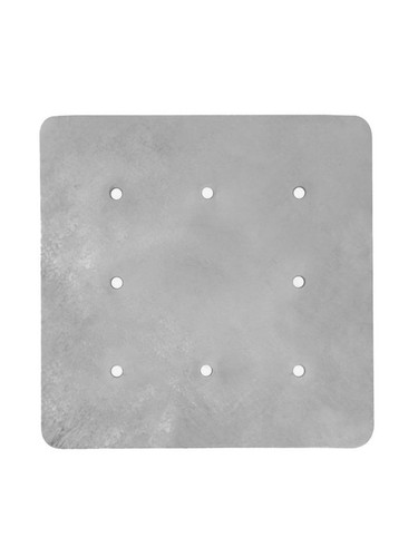 Frontline RO-BKRPLT 16 x 16 inch hot dip galvanized steel backer plate for RO roof anchors, top view with nine bolt holes
