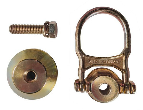 Frontline STWD5K ALPHA anchor head and weld-on mounting puck shown side by side as included in the bag