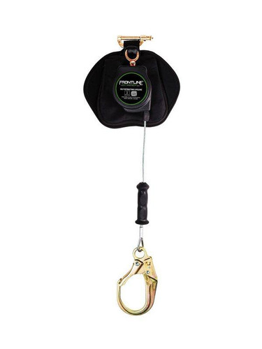 Frontline RPG081RLE self-retracting lifeline housing and rebar hook close-up