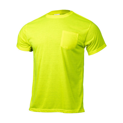 Malta Dynamics high visibility yellow short sleeve safety shirt in fluorescent yellow polyester with a left chest pocket