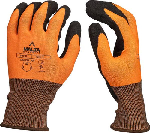 Malta Dynamics ultra-thin A2 work gloves close-up of the durable nitrile palm coating