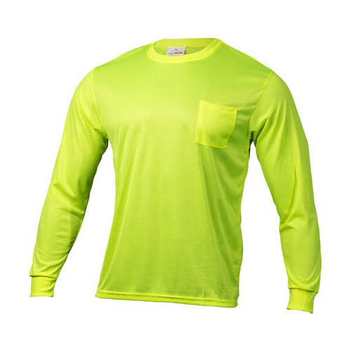 Malta Dynamics high visibility yellow long sleeve safety shirt in fluorescent yellow polyester with a left chest pocket