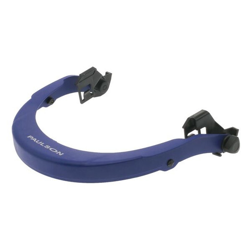 Malta Dynamics weight-compensating slotted replacement face shield bracket in blue nylon with LeverLock attachment for APEX safety helmets, ANSI Z87.1