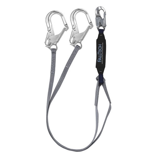 FallTech 826073A 6' ViewPack Y-Leg Aluminum Lanyard, steel rebar hook