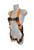 Three-quarter front view of the Frontline 100VTB Combat Economy harness showing the chest strap, torso adjusters, and tongue buckle leg straps