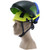 Malta Dynamics HTV0004 Shade 5 green face shield raised to the stowed position above an APEX safety helmet