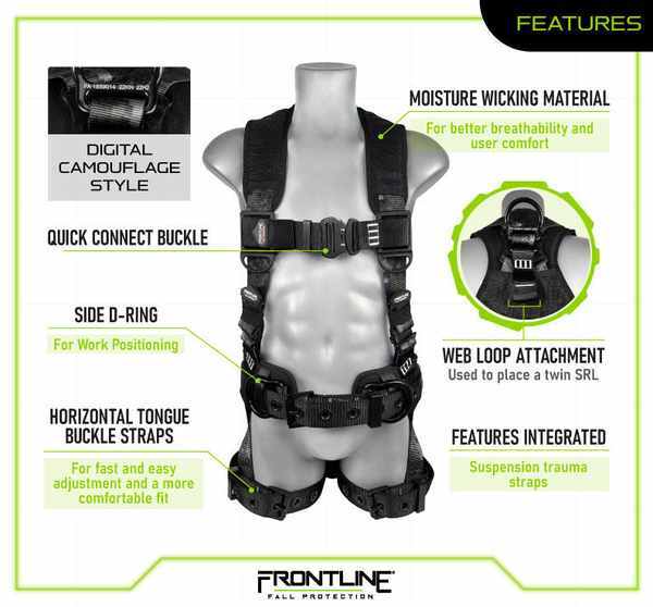 Frontline 110CTB-DC Digital Camouflage Full Body Harness with Aluminum Hardware + Suspension Trauma Straps