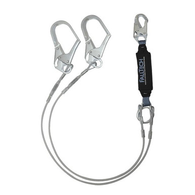 FallTech 8357Y3 ViewPack Coated Cable Lanyard, 6 ft Y-Leg, Rebar
