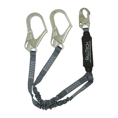 FallTech 8256ELY3 ViewPack Elastic Y-Leg Lanyard, 6 ft, Rebar Hooks