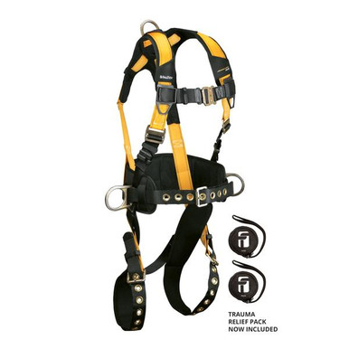 FallTech 7035 Journeyman Flex Steel 3D Construction Belted Full Body Harness, Tongue Buckle Le