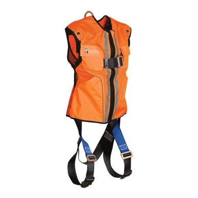 FallTech 70152X3XO Hi-Vis Orange Construction-grade Vest with integrated 1D Standard Non-belted Full Body Harness, 2X/2X vest with 2X/3X harness