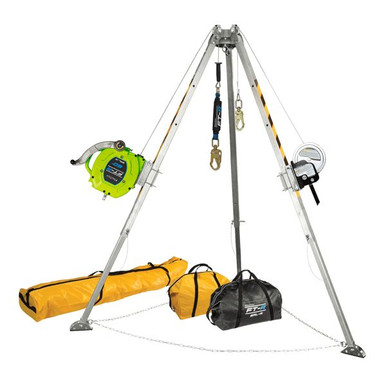 FallTech 7509B 8 ft tripod kit with FT-R SRL-R, personnel winch, and storage bags