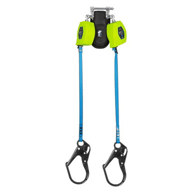 FallTech 84709 FT-X Web twin-leg SRL-P worn on a harness dorsal; harness sold separately