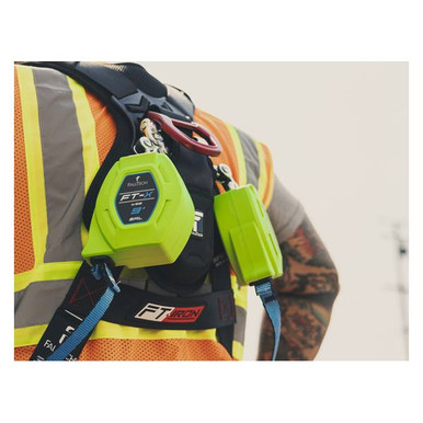 FallTech 84709 FT-X Web twin-leg SRL-P worn on a harness dorsal; harness sold separately