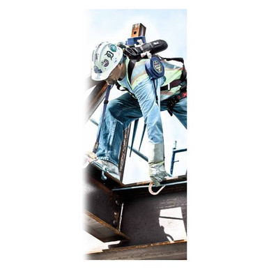 FallTech FT-X EdgeCore twin-leg SRL-P in use during steel erection; harness sold separately