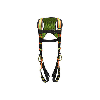 Super Anchor TB3-6070 Hi-Viz 3 D-Ring Harness Super Anchor TB3-6070-H Hi-Viz 3 D-ring Fall Arrester harness front view with quick connect chest strap and tongue buckle leg straps
