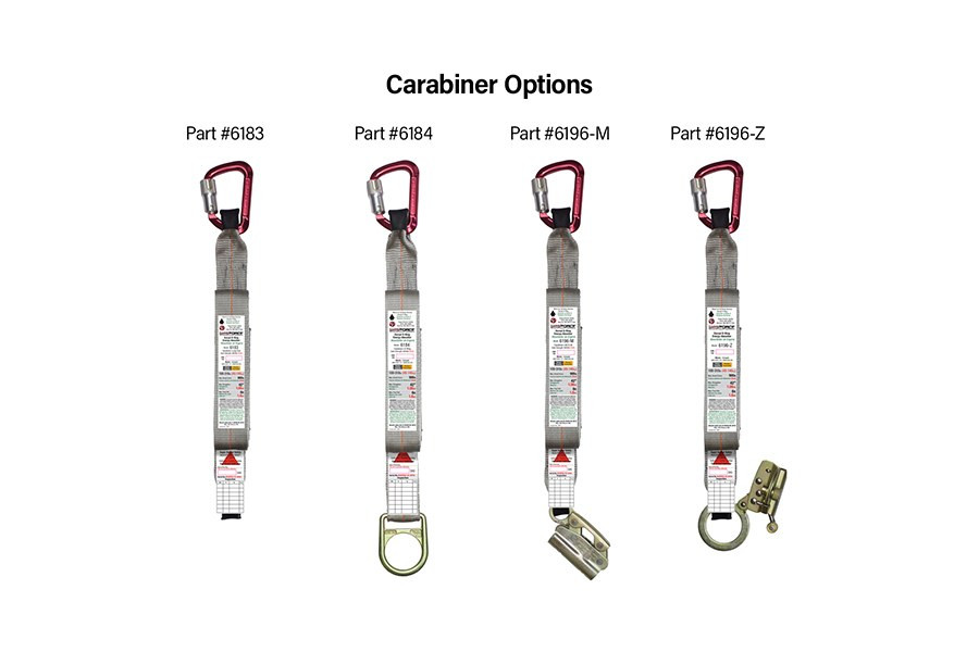 Super Anchor Max-Force Energy Absorber, Carabiner End, model lineup and configuration overview