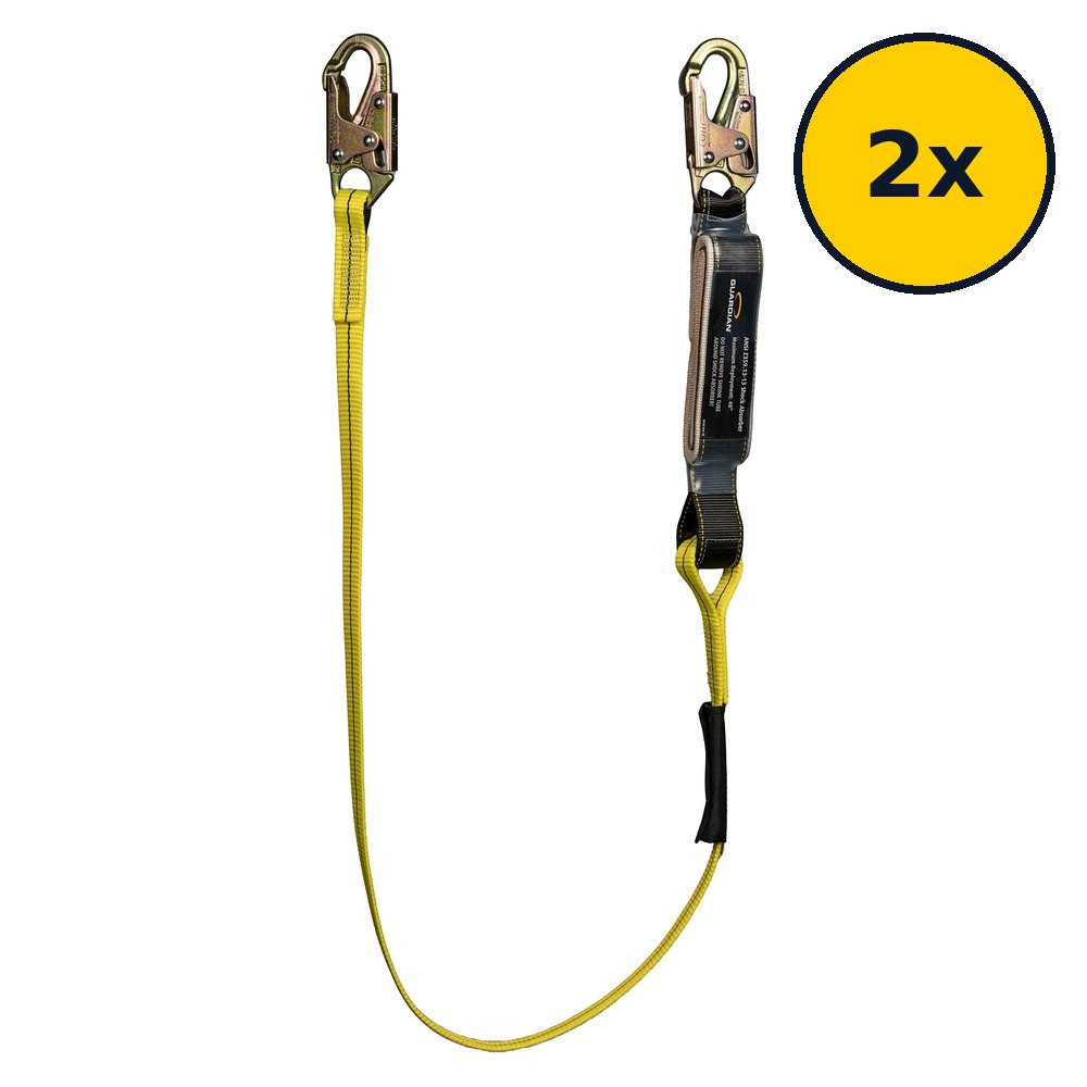 Guardian External Shock Absorbing Lanyard 2-Pack Guardian external shock absorbing lanyard 2-pack shown as one lanyard with steel snap hooks and a 2x quantity badge