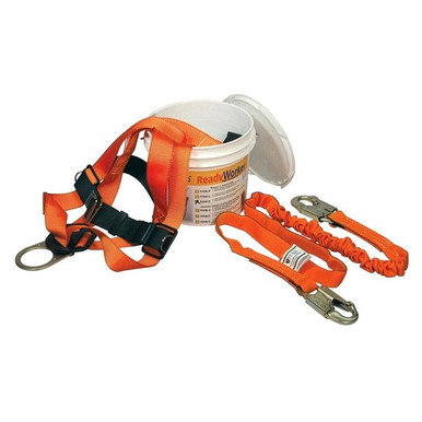 Miller TFPK-2 Titan ReadyWorker fall protection kit with harness, 6 ft shock absorbing lanyard, and bucket