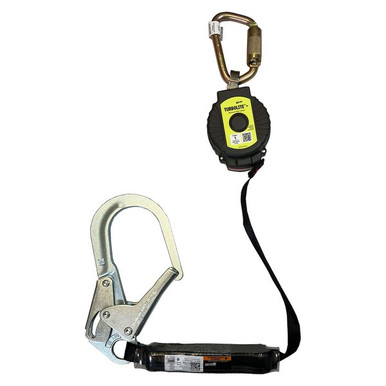 Miller TurboLite+ PFL 6 ft, Carabiner and Rebar Hook Miller TurboLite+ personal fall limiter MTL-OHW1-02 with steel locking rebar hook, front view