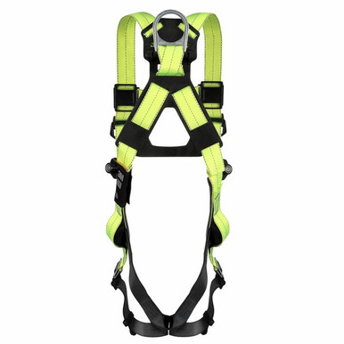 DBI-SALA ExoFit X50 Vest Harness, Pass-Thru Buckles 1600188 back view showing dorsal D-ring and SRL adapter