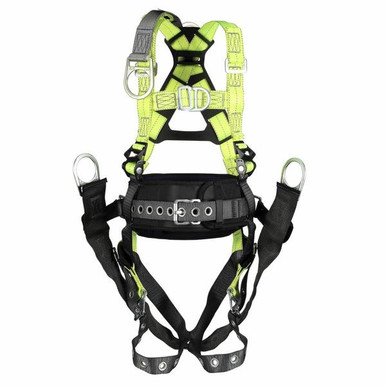 DBI-SALA ExoFit X50 Oil and Gas Harness, Seat Sling, Belt 1600147 back view showing dorsal D-ring and SRL adapter DBI-SALA ExoFit X50 Oil and Gas Harness, Seat Sling, Belt 1600147 back view showing dorsal D-ring and SRL adapter