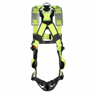 DBI-SALA ExoFit X50 Retrieval Vest Harness, Pass-Thru 1600202 back view showing dorsal D-ring and SRL adapter
