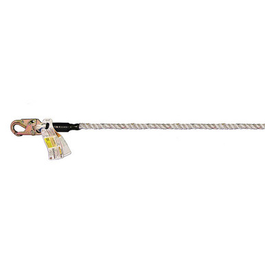 Roofer tied off on a Super Anchor 4020 Value Lifeline running down a low slope roof. Image shows optional equipment sold separately.