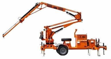 Malta X360 Mobile Grabber: 360-Degree Motorized Road-Towable Overhead Anchor Malta X360 mobile grabber side view with the 360 degree rotating boom extended