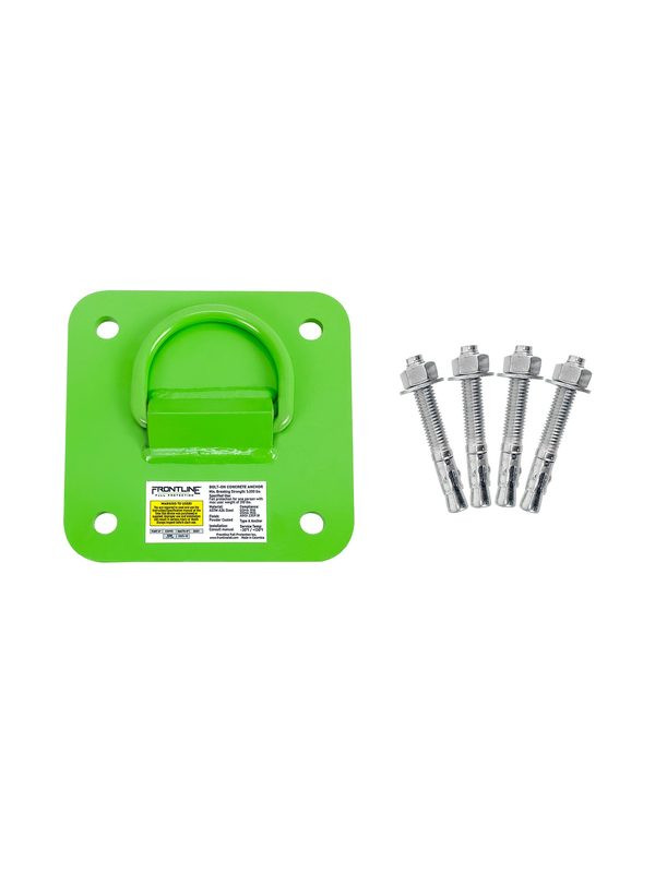 Frontline COP01 Concrete and Steel D-Ring Reusable Anchor Plate Frontline COP01 concrete and steel D-ring reusable anchor plate in safety green