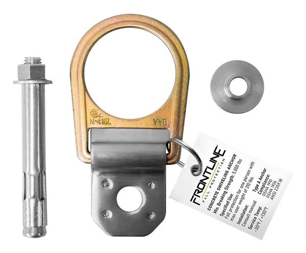 Frontline COB01SW Concrete Swiveling Anchor Frontline COB01SW concrete swiveling anchor with forged steel swivel D-ring, galvanized finish, studio view