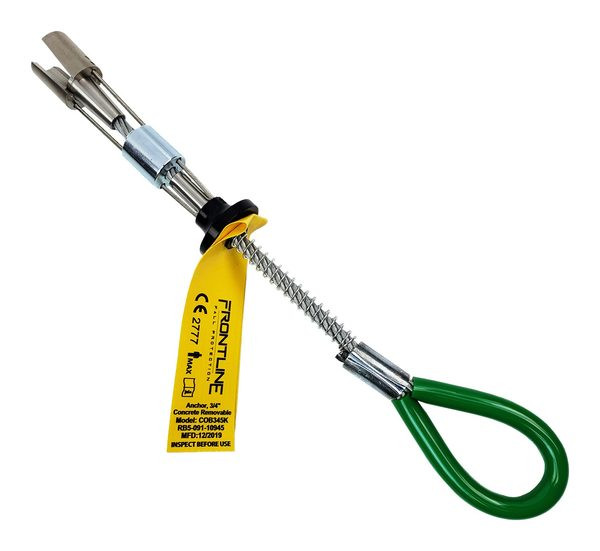 Frontline COB345K reusable 5K concrete anchor bolt with stainless steel locking mechanism and aircraft cable, full product view