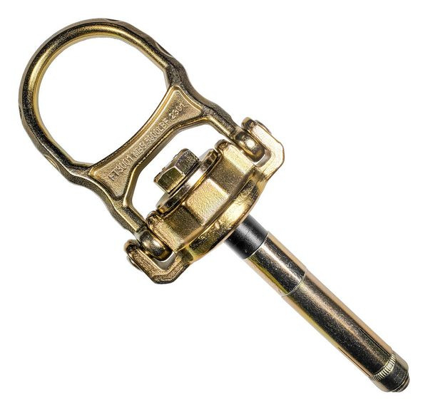 Frontline COB5K ALPHA Swivel 5K Concrete Anchor Frontline COB5K ALPHA Swivel 5K concrete anchor with galvanized yellow passivation finish and swivel D-ring, studio view