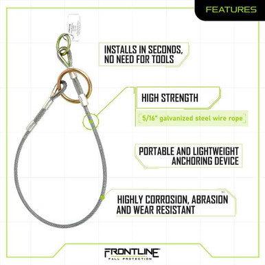 Frontline MPW Wire Rope Choker Anchor Frontline MPW wire rope choker anchor sling, PVC coated galvanized steel with forged O-rings, full product view