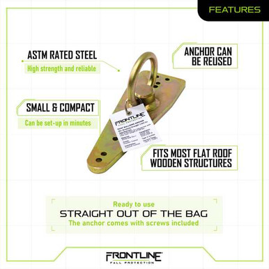 Frontline ROB01 bull ring reusable roof anchor, welded steel bar with 5,000 lb rated O-ring, full product view