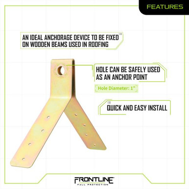 Frontline ROSU02 Hinged Steel Roof Anchor Frontline ROSU02 hinged steel roof anchor for wooden beams, galvanized two-flap design, full product view