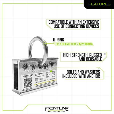 Frontline RO2W 2-Way Standing Seam Roof Anchor Frontline RO2W 2-way standing seam roof anchor, non-penetrating seam clamp with welded O-ring, full product view