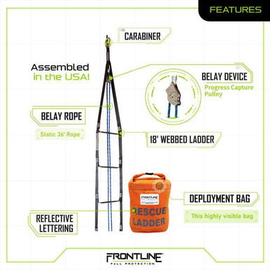 Frontline RLA18B Rescue 18 ft ladder kit with rope grab and pulley belay system, full product view