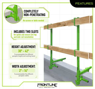 Frontline GUP2X4 Parapet Wall and Universal Guardrail System Frontline GUP2X4 parapet wall and universal guardrail system, safety green, full product view