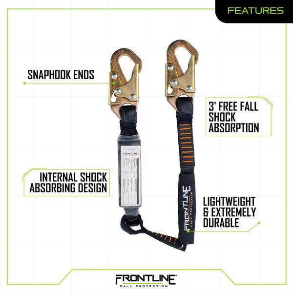 Frontline LIS31S Combat 3 ft Single Leg Snaphook Lanyard with Internal Shock Absorber Frontline LIS31S Combat 3 ft single leg snaphook lanyard with internal shock absorber, full product view