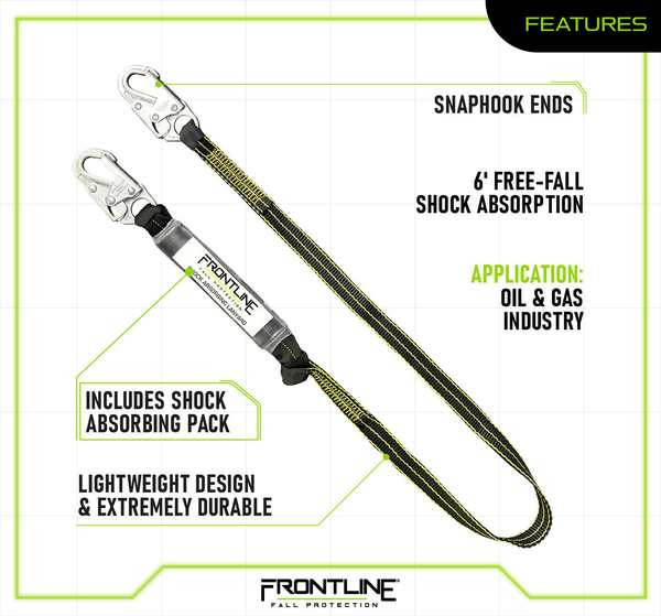 Frontline LIS61SDL Oil and Gas 6 ft Single Leg Lanyard with Snap Hooks Frontline LIS61SDL oil and gas 6 ft single leg derrick lanyard with snap hooks, full product view