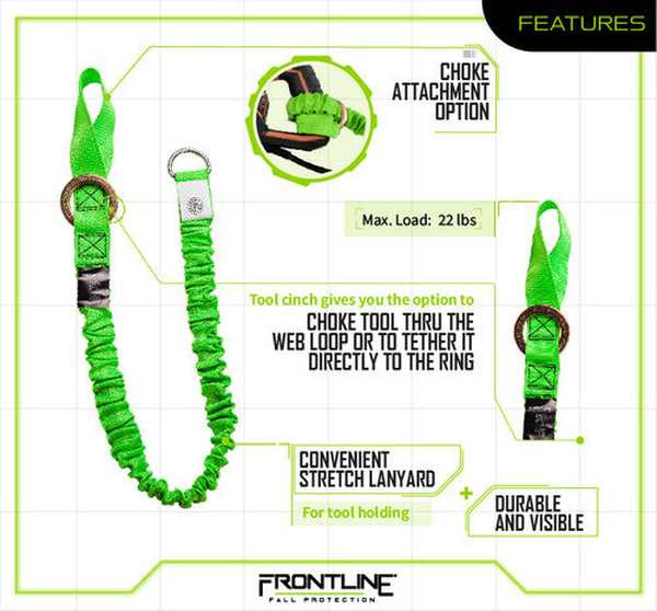 Frontline ACTLS222C ToolGrip 22 lbs Tool Lanyard Cinch with D-Ring Frontline ACTLS222C ToolGrip 22 lb cinch tool lanyard with D-ring, full product view