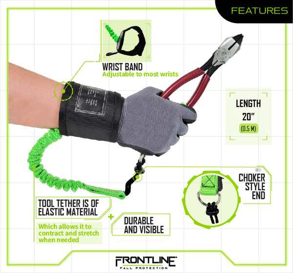 Frontline ACTLWB ToolGrip 4 lb wrist tool lanyard with fabric band, full product view