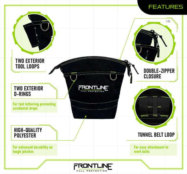 Frontline TP10 ToolGrip 10 lb zippered tool pouch with tool D-rings, full product view