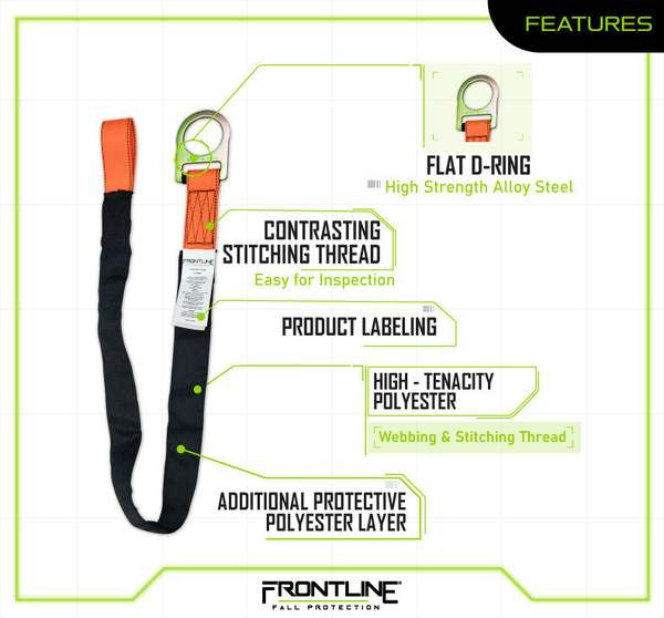 Frontline COSR concrete embed anchor strap with alloy steel D-ring end, full product view