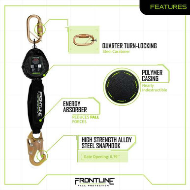Frontline RPW061S Web Single Leg 6 ft SRL with Steel Snap Hook End Frontline RPW061S