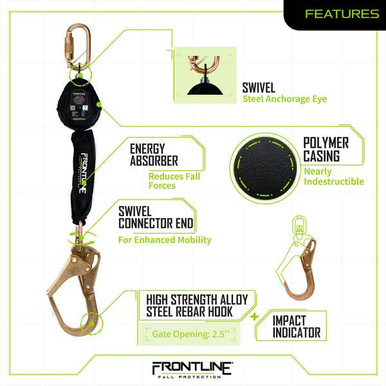 Frontline RPW061R Web Single Leg 6 ft SRL with Steel Rebar Hook End Frontline RPW061R