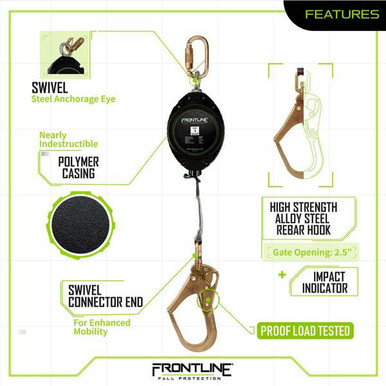 Frontline RPW20R Web Single Leg 20 ft SRL with Steel Rebar Hook End Frontline RPW20R